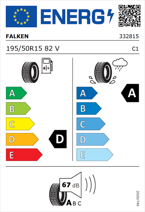 Tyre Label for Falken Ziex  ZE310 Ecorun 195/50R15 82V