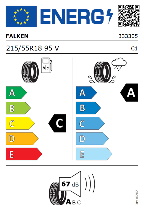 Tyre Label for Falken Ziex  ZE310 Ecorun 215/55R18 95V