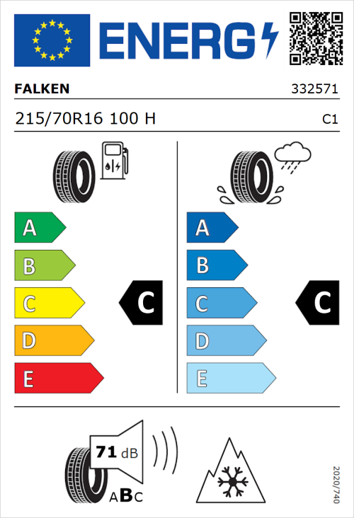 Tyre Label for Falken Euroall Season AS210 215/70R16 100H
