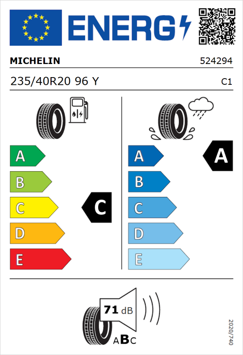 Tyre Label for Michelin Pilot Sport 4 S 235/40R20 96Y