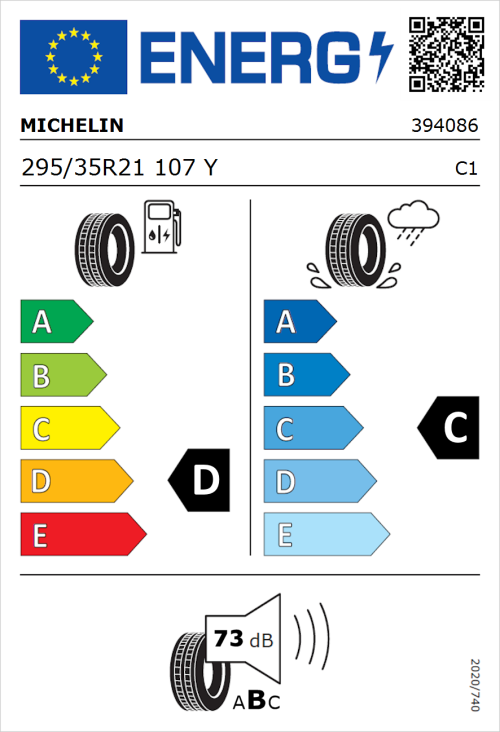 Tyre Label for Michelin Pilot Sport 4 S 295/35R21 107Y