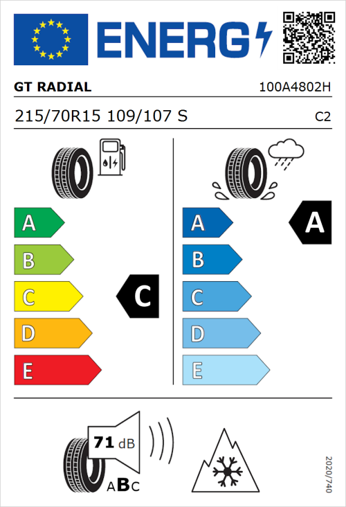Tyre Label for GT Radial Maxmiler Allseason2 215/70R15 109/107S
