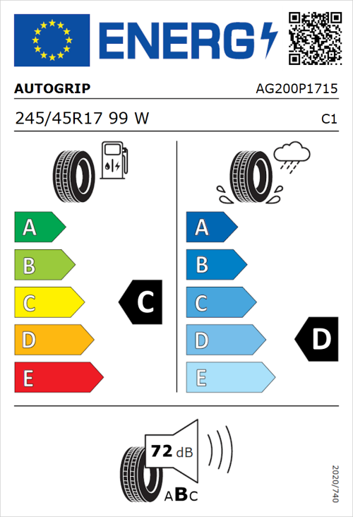 Tyre Label for Autogrip Grip 200 245/45R17 99W