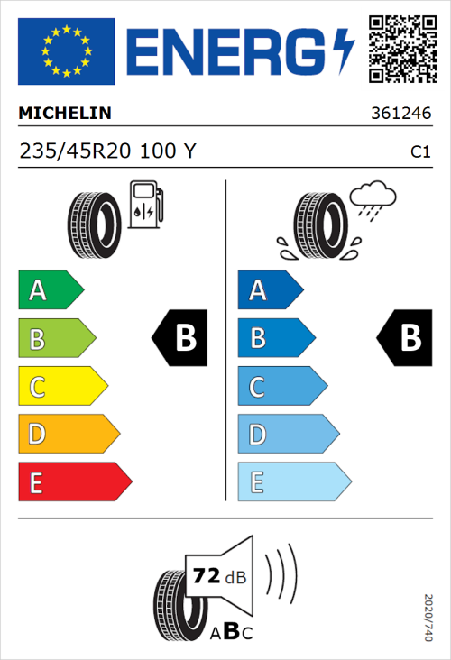 Tyre Label for Michelin Pilot Sport EV 235/45R20 100Y