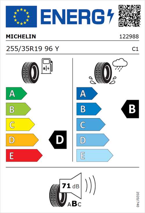 Tyre Label for Michelin Pilot Sport 4 S 255/35R19 96Y