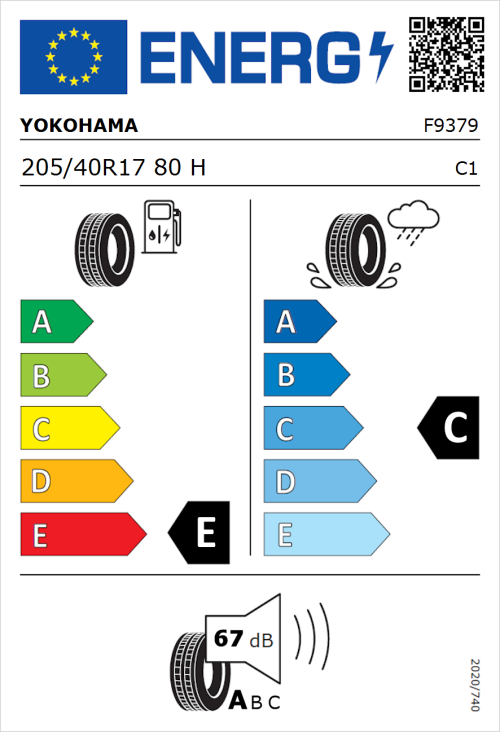Tyre Label for Yokohama Bluearth AE-50 205/40R17 80H