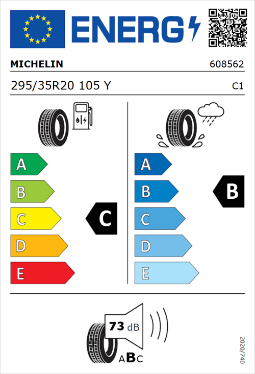 Tyre Label for Michelin Pilot Sport 4 S 295/35R20 105Y